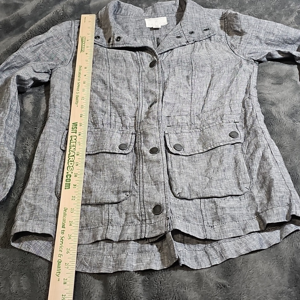 Caslon 100% Linen Charcoal Gray Snap Jacket Utility Shacket Size XS - Picture 4 of 8